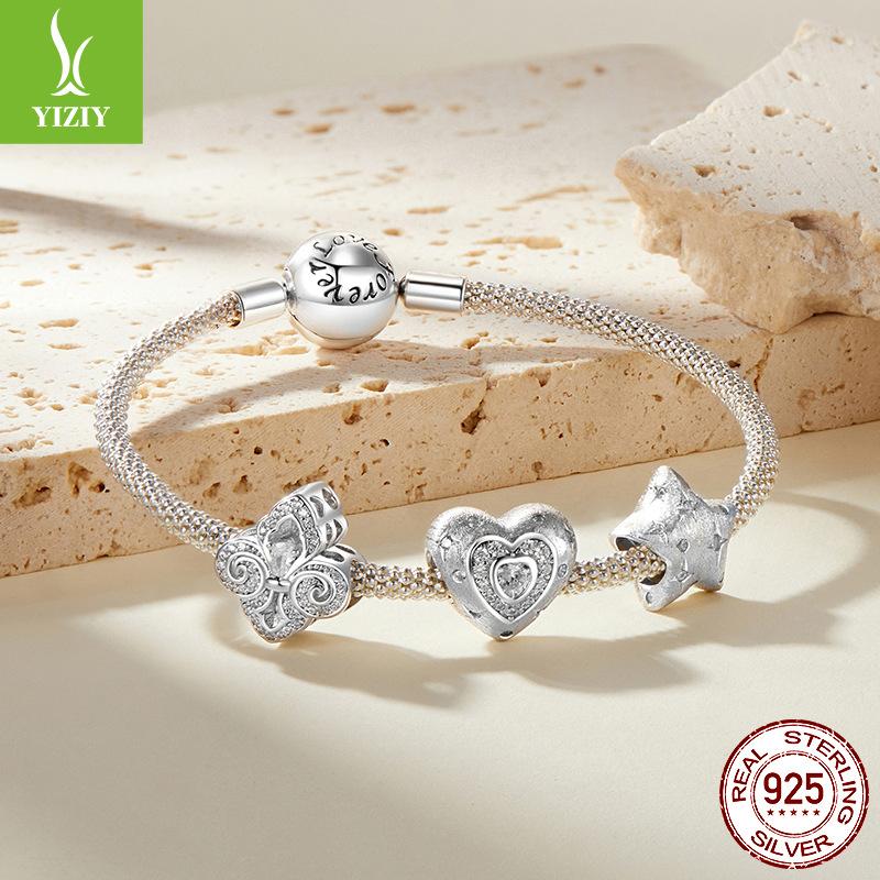 925 Sterling Silver Shining Heart Beads, Love Tree Of Life Diy Bracelet Accessories Valentine'S Day Series
