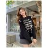 Autumn and Winter New Style Korean Design Bow Hollow Off-shoulder Letter Print Long-sleeved Off-shoulder Sweatshirt for Women