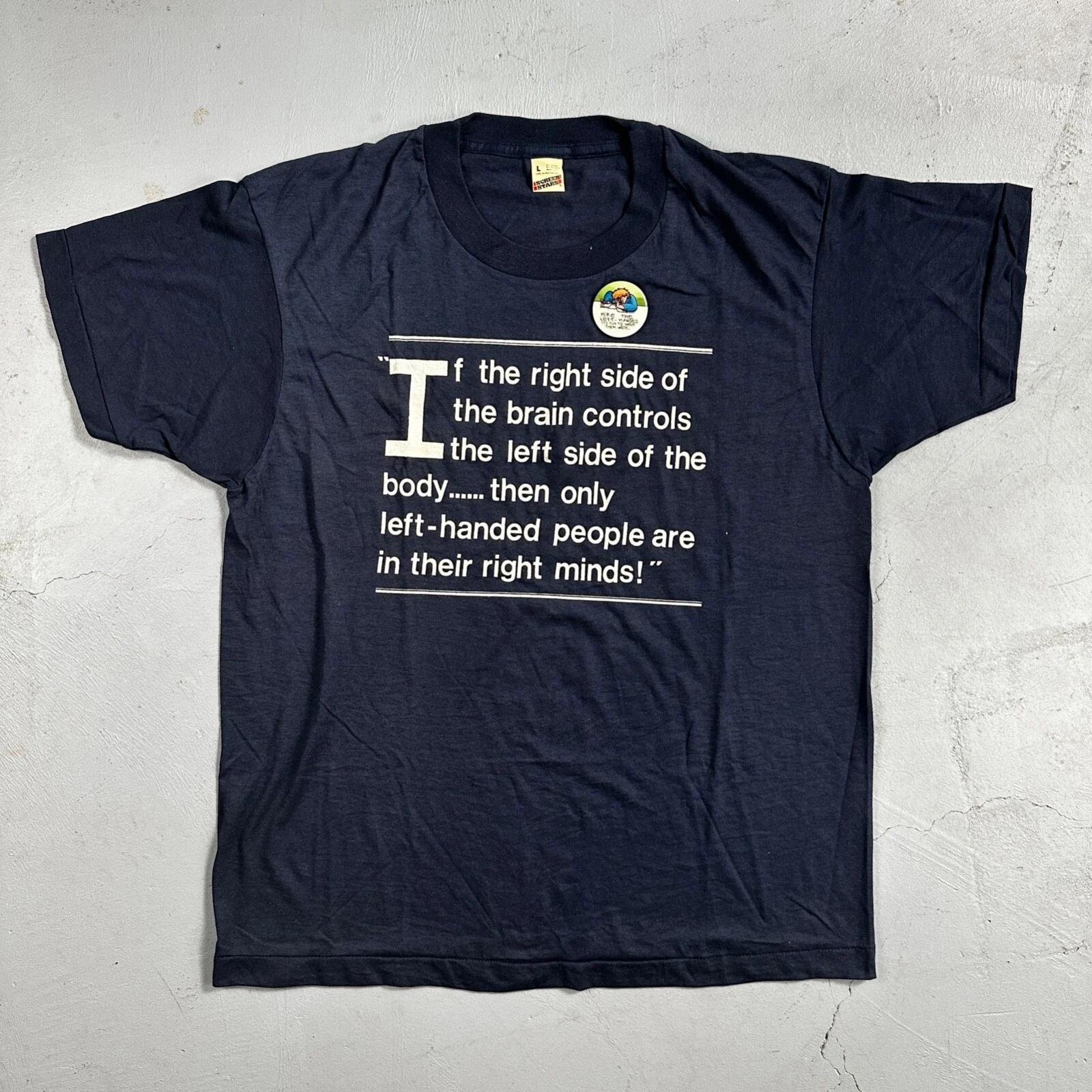 

Left Side Brain 80s VTG T Shirt Single Stitch Button Funny Humor Joke Right Head S