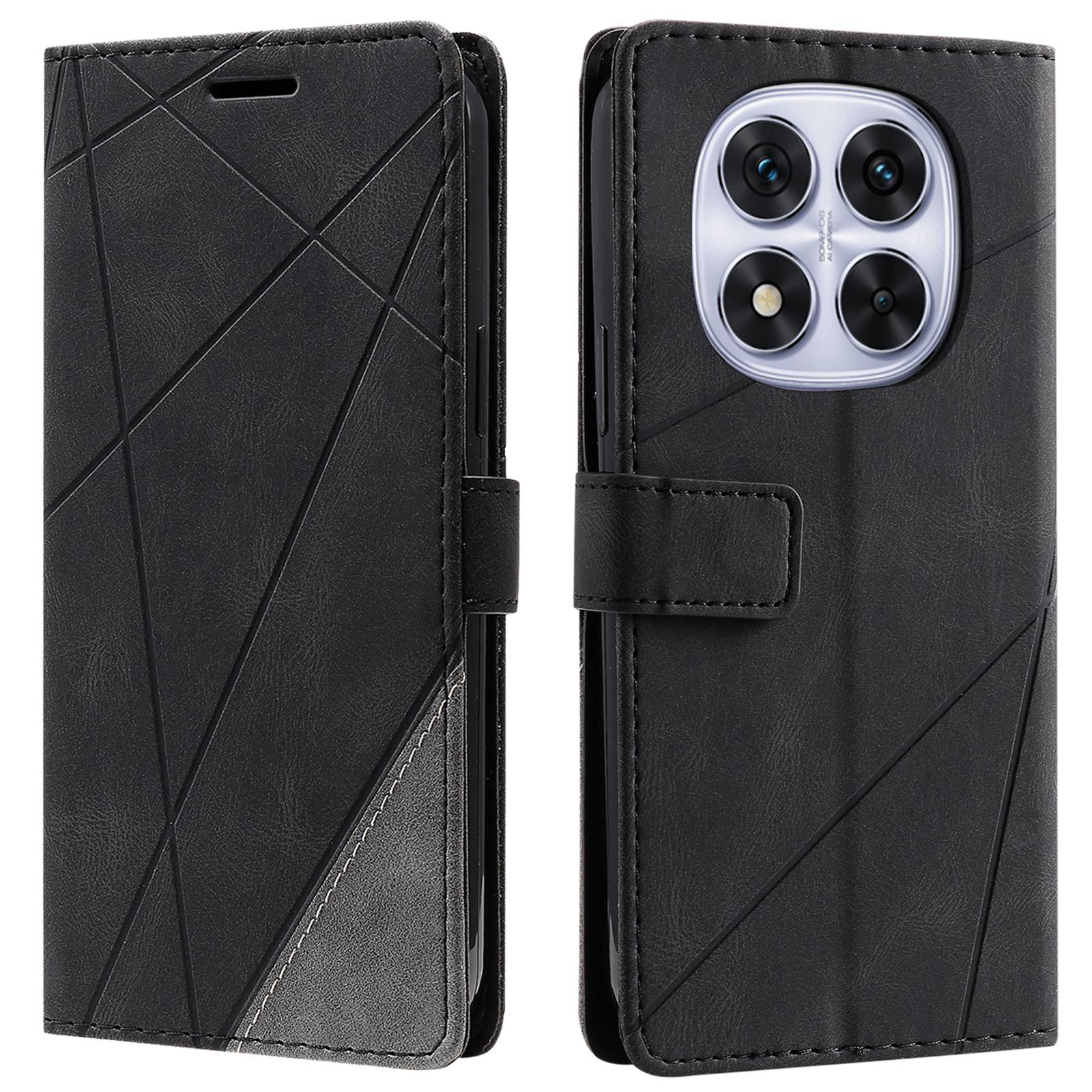 

For Note 14 Pro 4G Case Imprinted Lines PU Leather Splicing Wallet Phone Cover Black