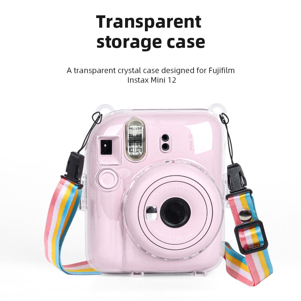 2-5PCS Mini Camera Case PC Crystal Camera Bag with Shoulder Strap Protective Shell for Fujifilm Instax Mini 12 Wear-Resistant