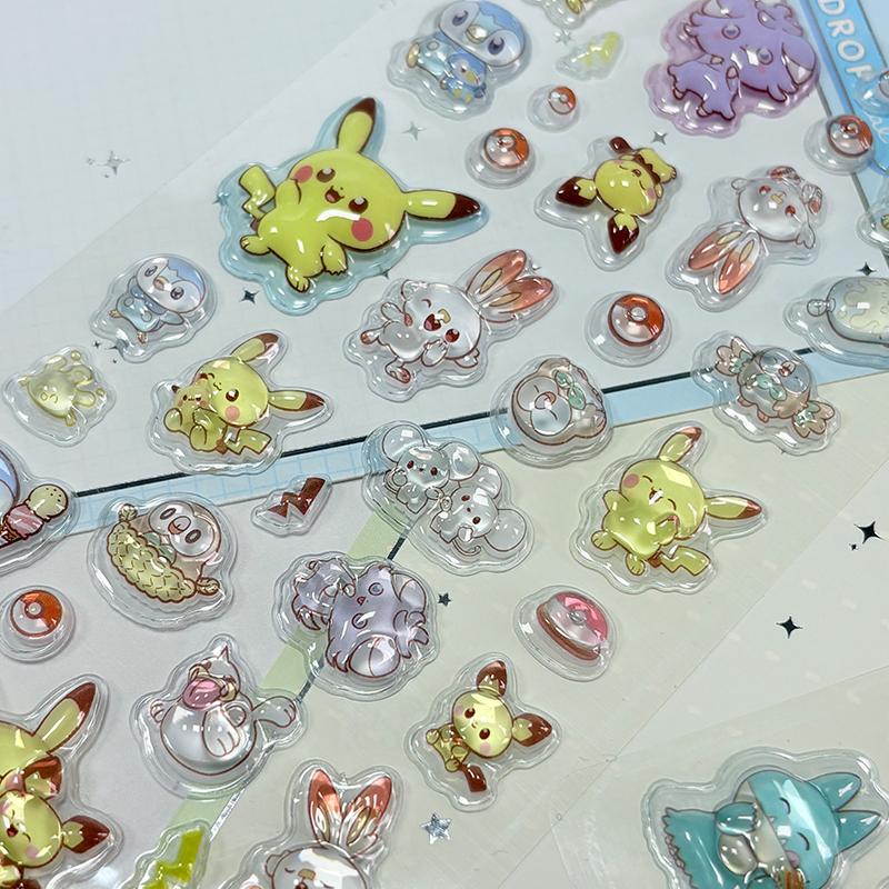 Cartoon Pokemon Pikachu 3D Stickers Cute Diy Mini Kawaii Puffy Stickers Scrapbook Laptop Phone Case Crystal Stickers