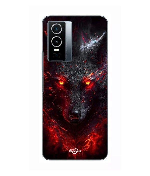 Coque Pour Vivo Y76 5G Loup noir feu rouge Maniacase