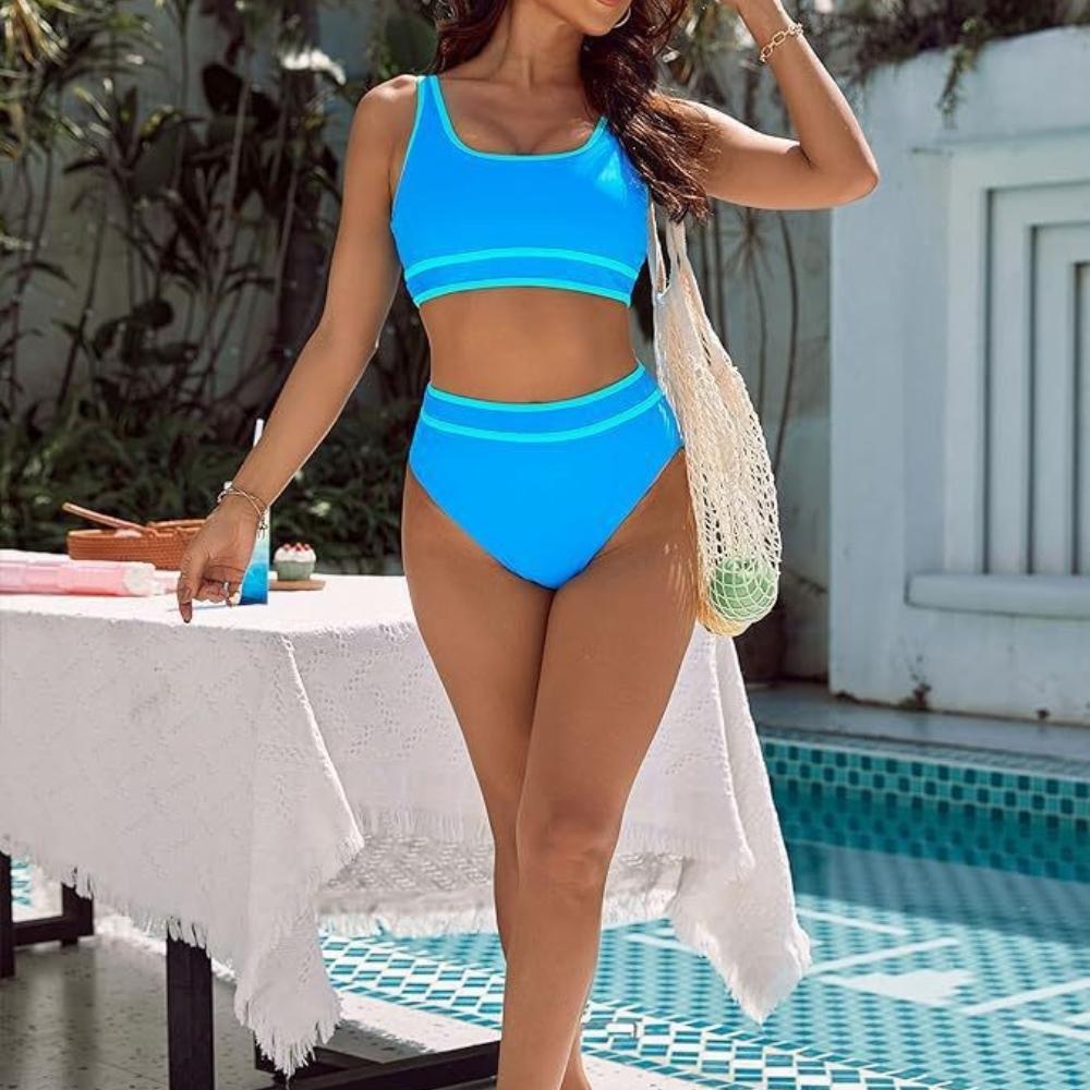 OFTBUY 2025 New Summer Sexy Sports Style High-waisted Swimsuit Women 2 Pieces Bikini Set Removable Bra Beach Swimwear Female