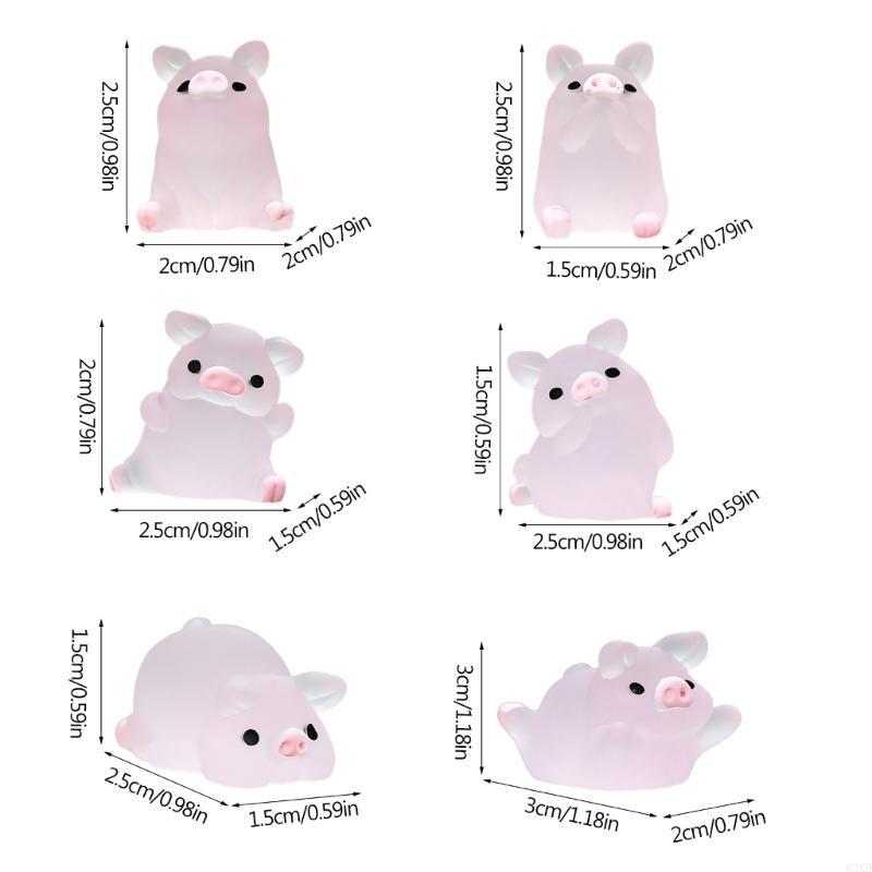 62KD 6Pcs Luminous Pig Ornaments Car Mini Resin Piggy Figures Miniatures Garden Pigs