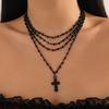 KunJoe Gothic Jesus Big Cross Pendant Necklace for Women Vintage Multilayer Black Bead Chain Necklace Y2K Accessories Jewelry