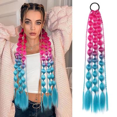 20" Colored Hair Extensions Lightweight with Hair Tie Kids Bubble Ponytail Extension Fashion Women Handmade Braided