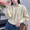 Korean Fake Two Piece Cable Knit Sweater Women Autumn Design Pullover Loose Slim Outerwear Top