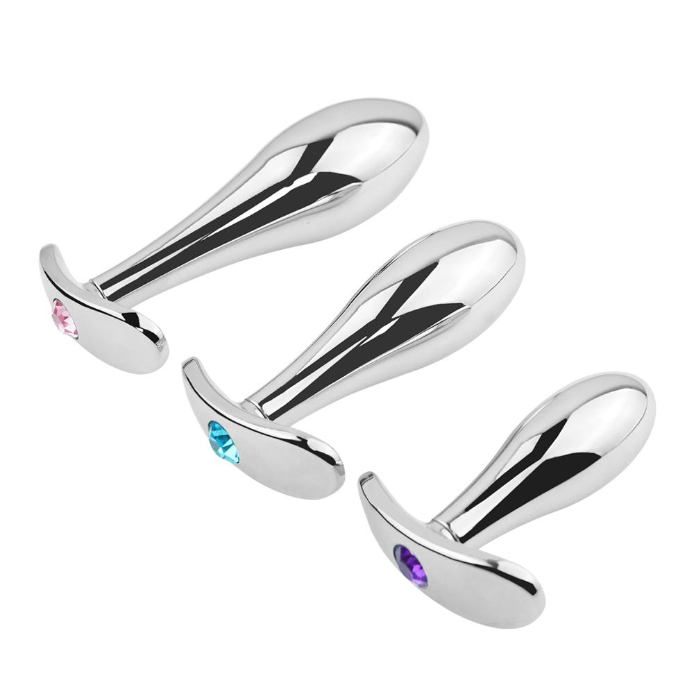 Metal Drop Anal Plug For Women Stainless Steel Three Sizes Jewel Base Butt Plug G-point Massage Adult Sex Toys Male/Famale Gay