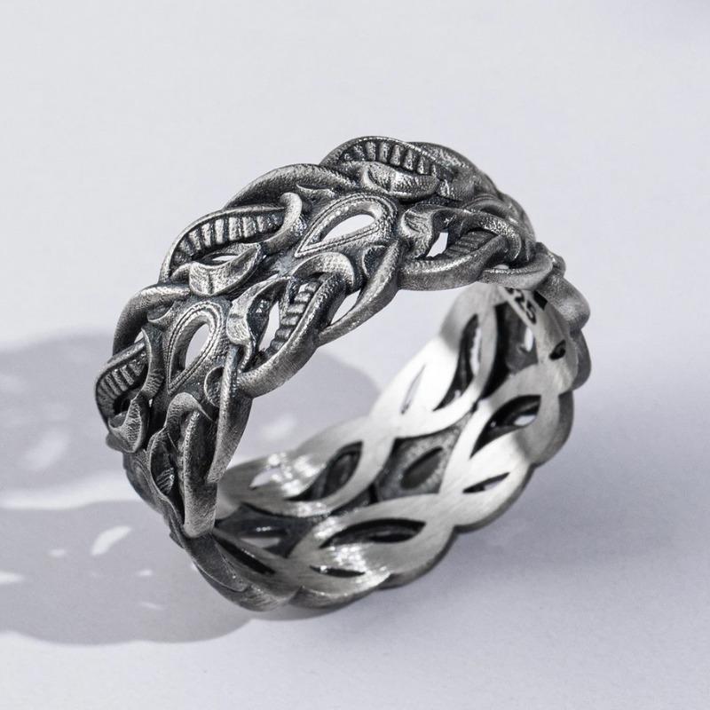 Huajie Ancient Silver Color Hollow Out Carving Charming Rings for Men Punk Style Exquisite Men's  Trend