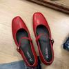 Sheepskin Version of Genuine Leather Mary Jane Shoes Women's French Retro One-pedal Shallow Mouth Square Head Flat Shoes One Word with Single Shoes