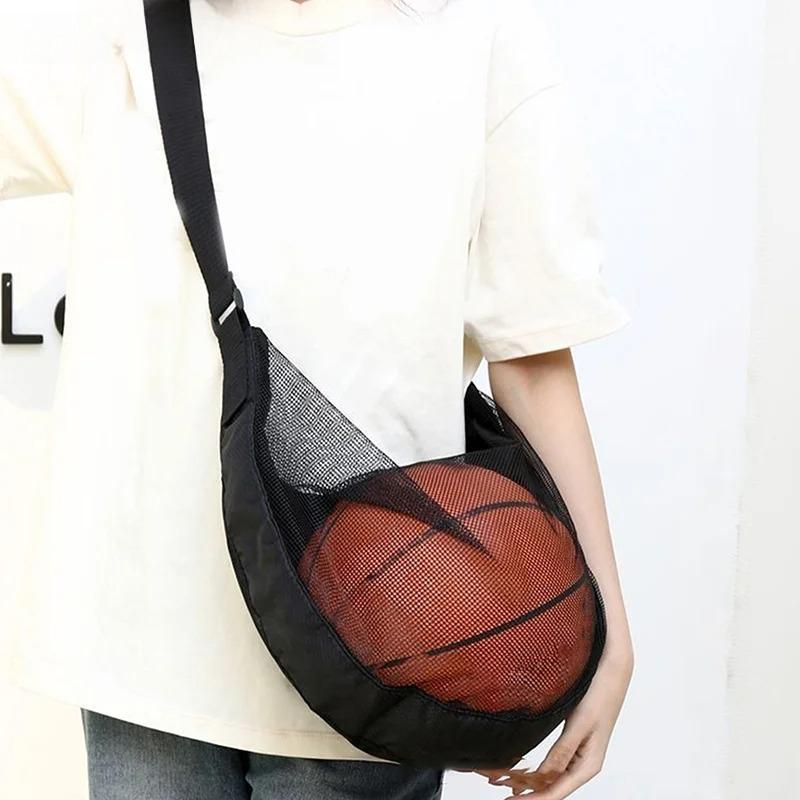 1pc Mesh Basketball Bag with Zipper Pocket & Drawstring Sling - Durable Oxford Fabric, Secure Storage for Sports Equipment