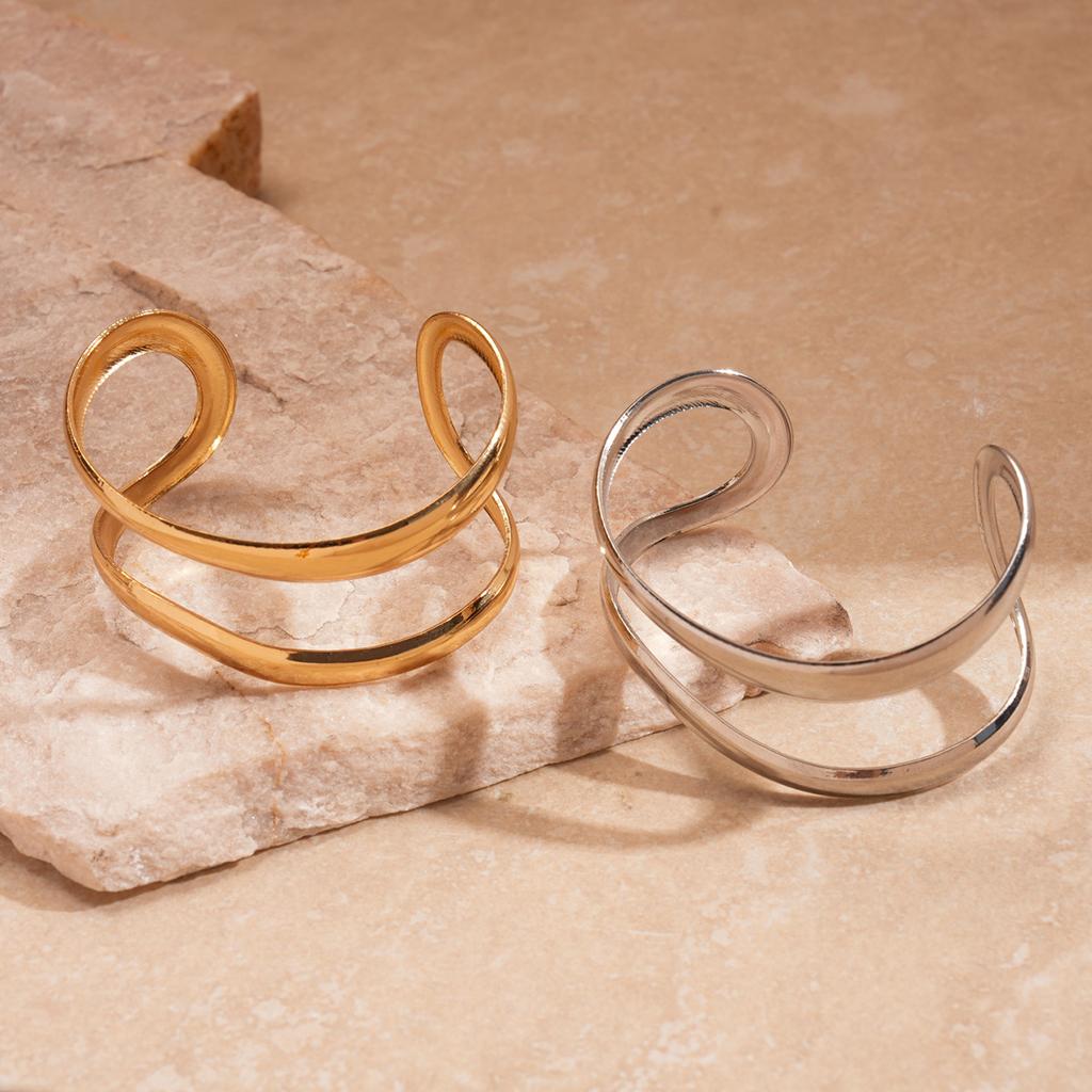 Heavy Industry Metal Glossy Geometric Double Layer Open Bracelet Unique Personality Jewelry