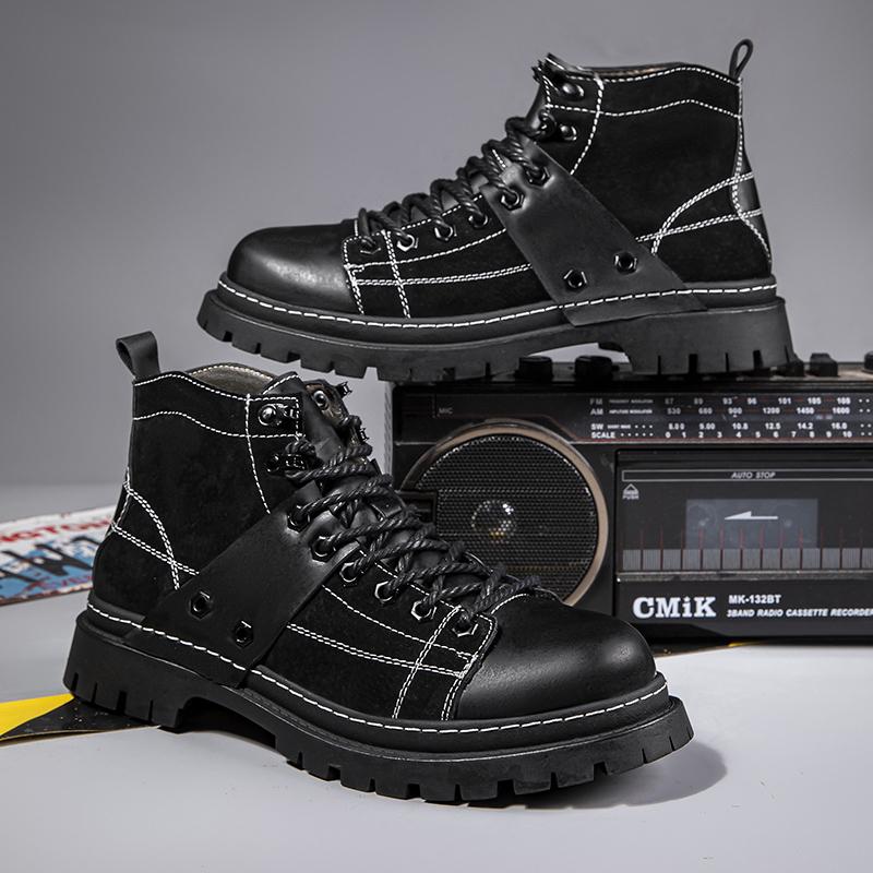 Herren-Stiefeletten aus echtem Leder, hohe Freizeitschuhe