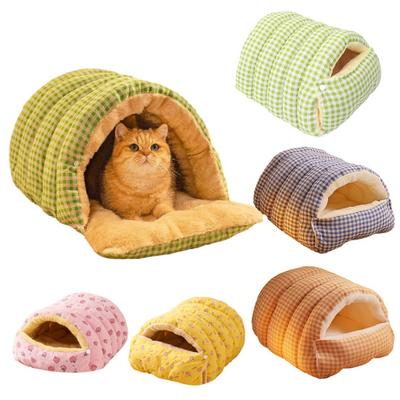 Cat Tunnel Bed Warm Plush Semi-Enclosed Cat Cave Bed Washable Cozy Cats Tent Calming Bed for Indoor Cats Small Dogs Puppies