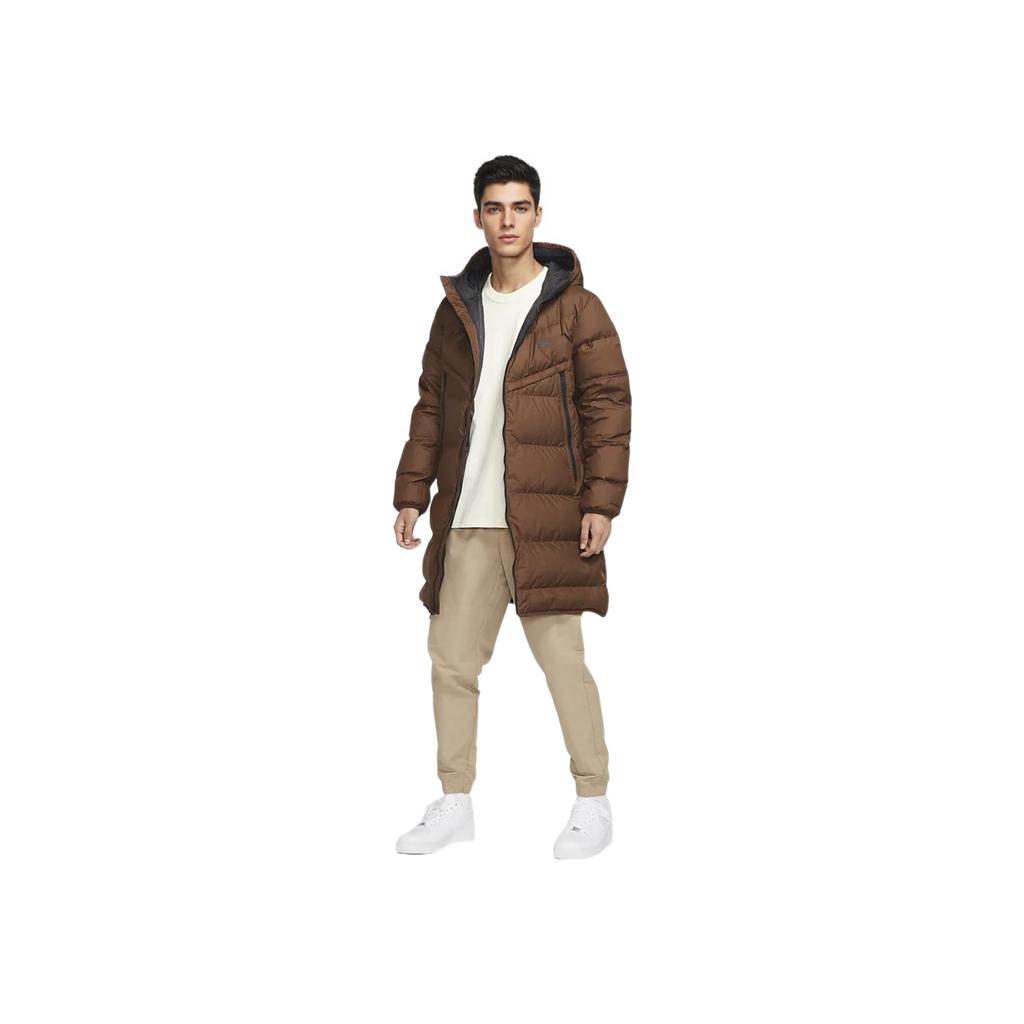 Nike Logo Print Zip-Up Hooded Down Jacket Men Outerwear Brown DV1134-259