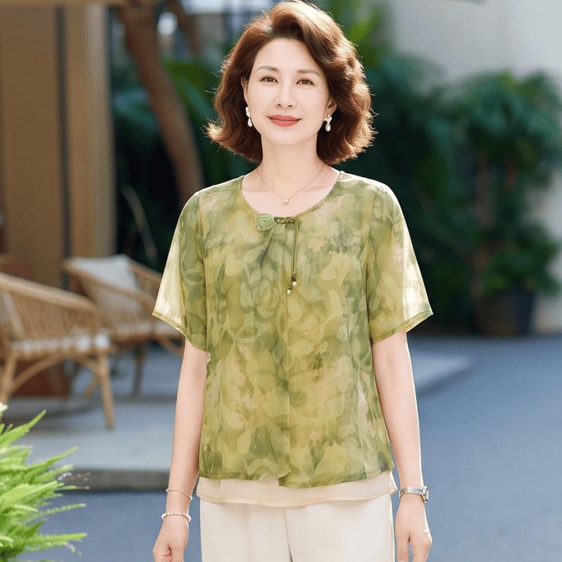 Madam Datang Summer Floral Print Short Sleeve Blouse XXL