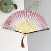 Foldable Bamboos Fan With Flowing Tassels Imitation Silk Handheld Fan For Cooling And Decorative Purposes Holiday Gift