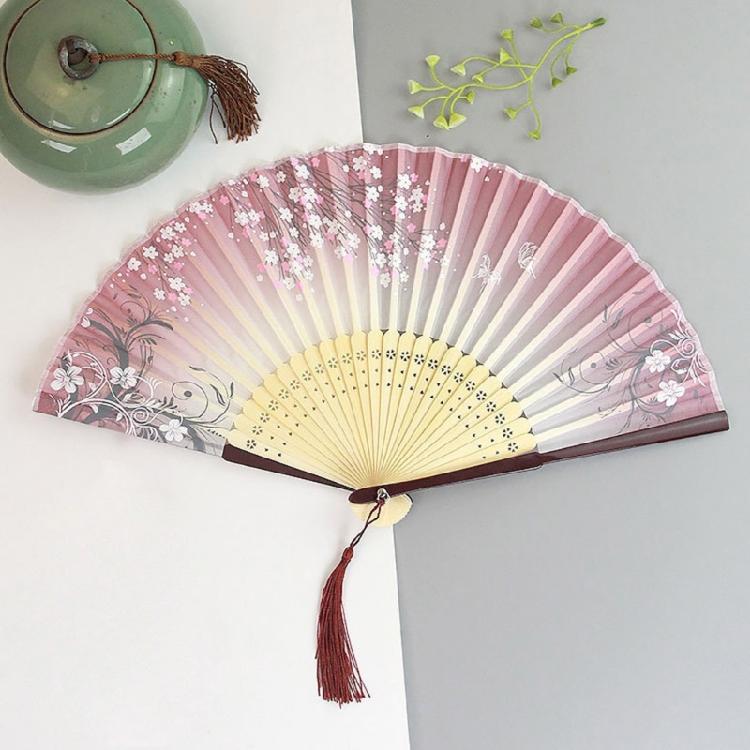 Foldable Bamboos Fan With Flowing Tassels Imitation Silk Handheld Fan For Cooling And Decorative Purposes Holiday Gift