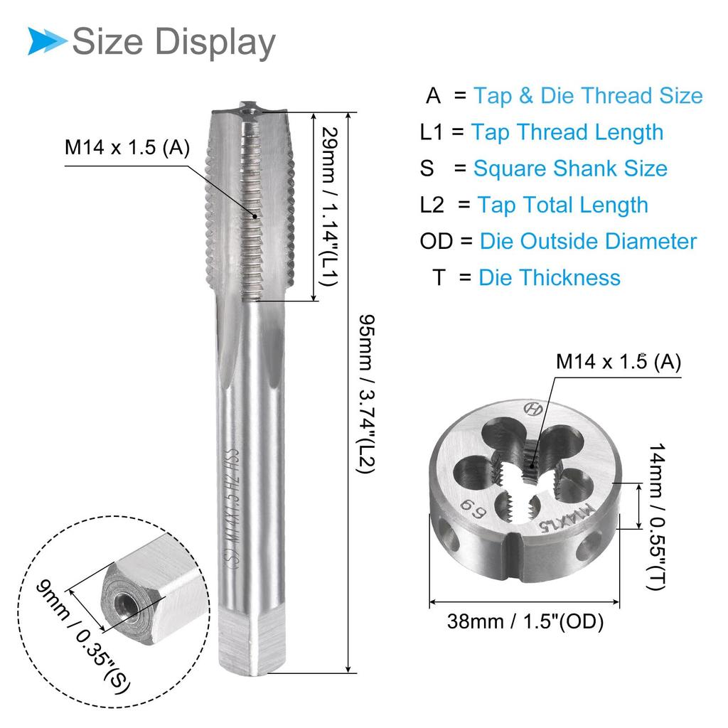 CoCud Tap Dice Tap & Die Set M14 x 1.5 Thread High Speed Steel