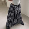 Women's Retro College Style Color Contrast Patchwork Check Low Waist Slimming All Matching Simple Skirt
