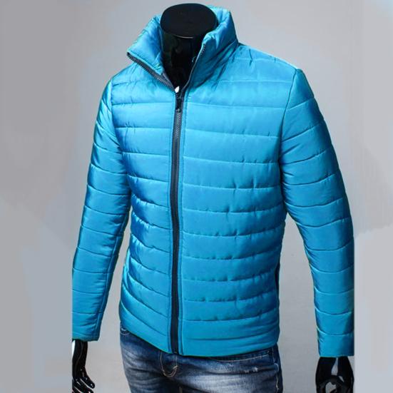 Pockets Zipper Closure Men Coat Autumn Winter Solid Color Stand Collar Puffer Jacket Outerwear