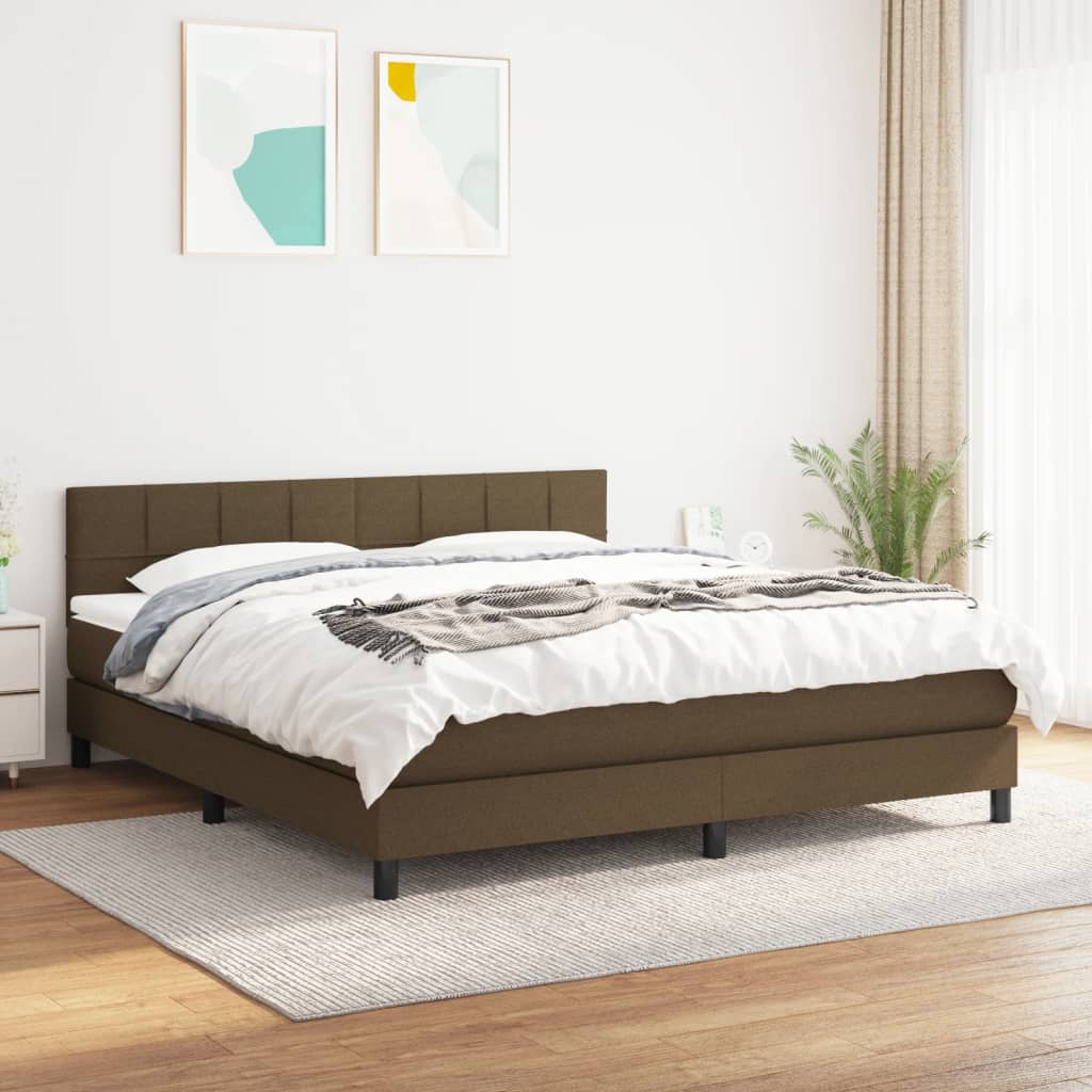 Box Spring Bed with Mattress Dark Brown 160x200 cm Fabric