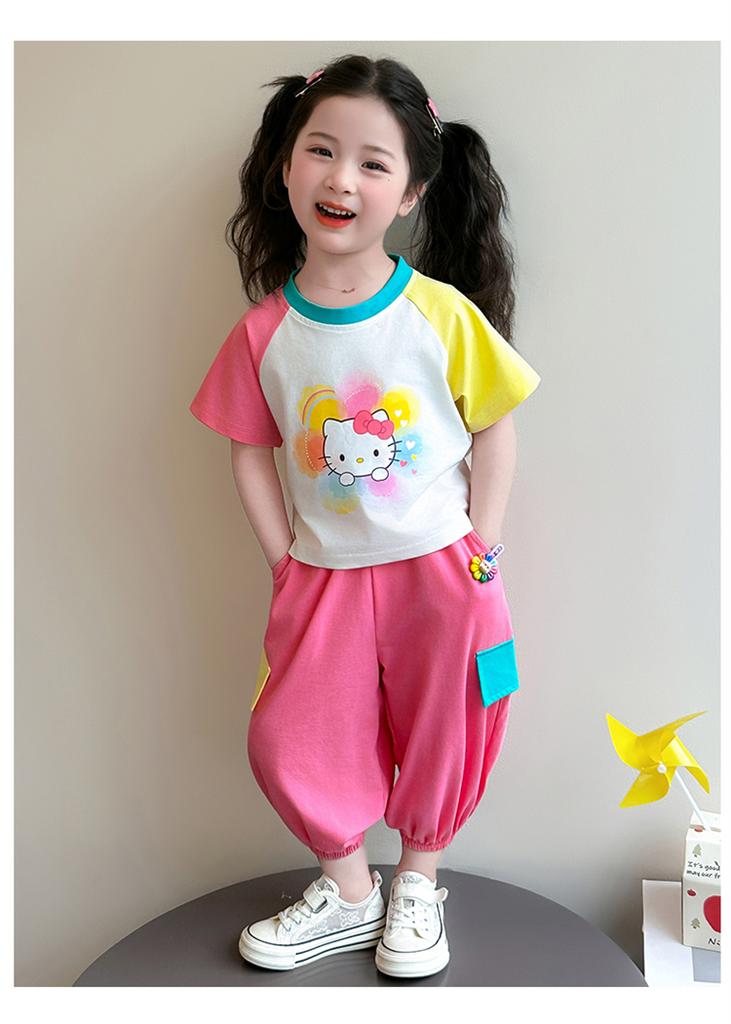 Girls' Summer Set 2026 New Fashionable Children's Short Sleeved Girl Baby Summer Dress Cat Leisure Summer