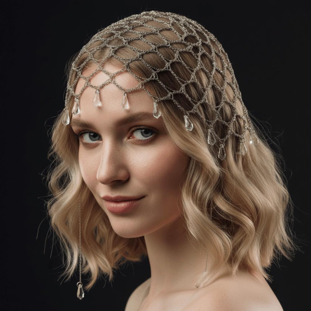 Crystal Tassel Rhinestone Headpiece Beaded Mesh Bridal Head Chain Women Party Headwear