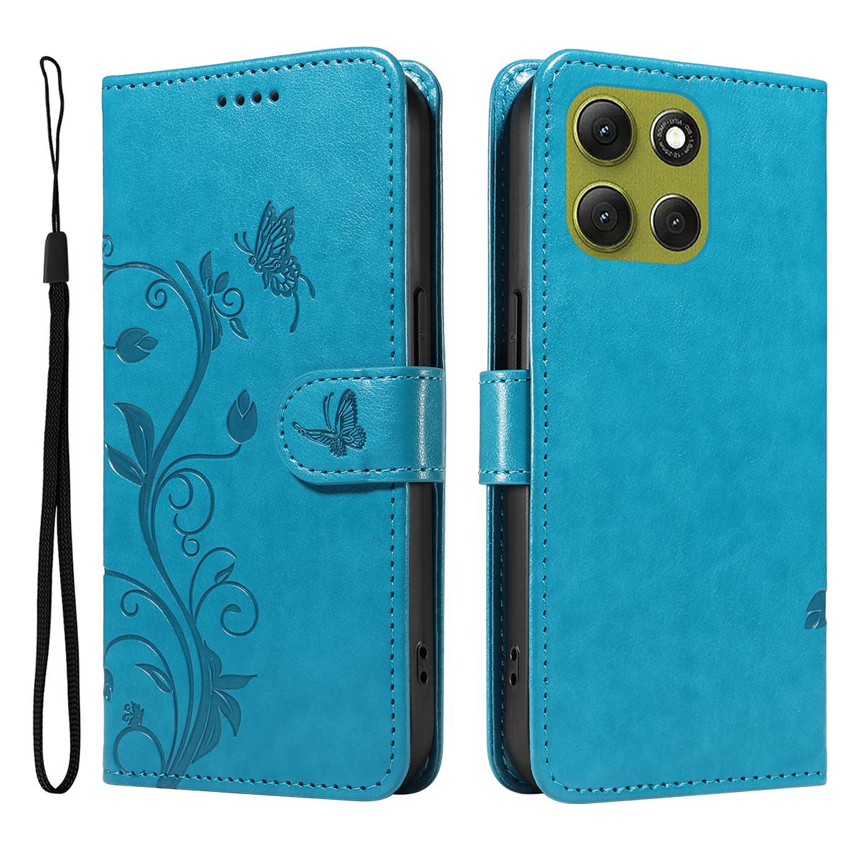 

Для Motorola Moto G86 5G/G86 Power 5G Чехлы из искусственной кожи с цветочным узором Кошелек Подставка Чехол для телефона с ремешком Blue