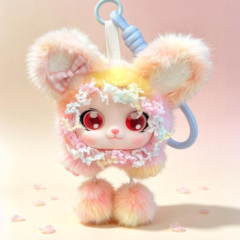 Cute Fluffy Fox Keychain Kawaii Vinyl Doll Face Plush Bag Charm Pendant for Children School Bag Ornament Gift