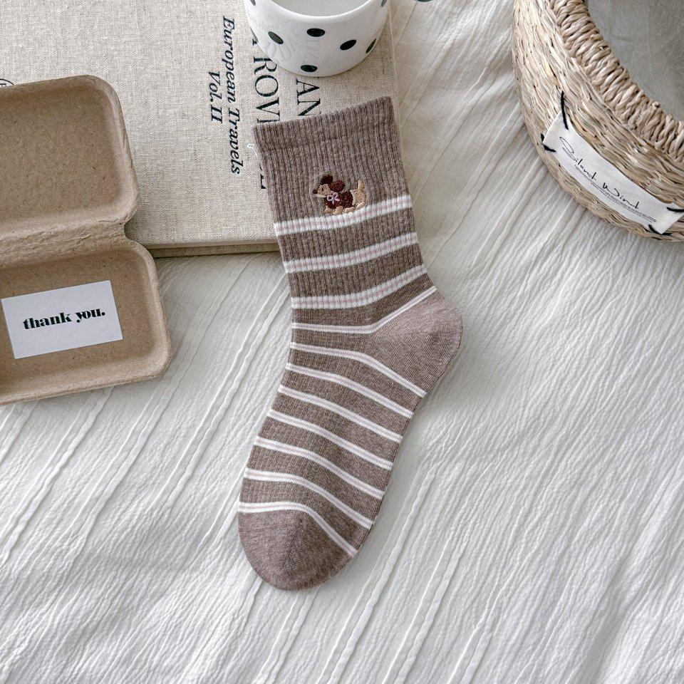 

Женские хлопковые носки средней длины, весна/лето, вышивка с мультяшным щенком, спортивная кружевная отделка, свободный стиль — идеально подходят к немецким кроссовкам One Size