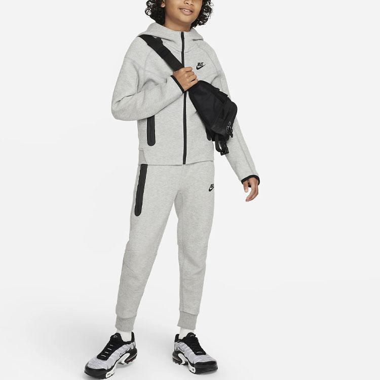Nike Sportbekleidung Tech Fleece Logo-Print Zip-Up Hoodie Kinder-Hoodies Hellgrau FD3285063