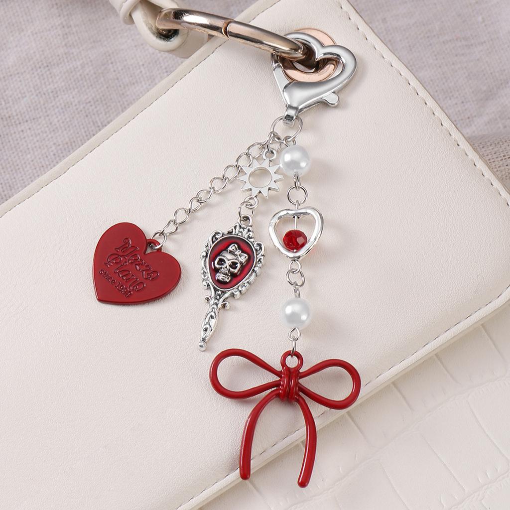 Stylish Skull Bows Keychain Bag Charm Sweet Edgy Design Metal Bag Accessory For Backpack Purse Gift