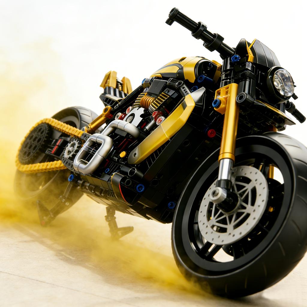 Mechanical Superbike Construction Blocks Ornament, Detailed Engine Motorcycle Model Home Desk Display Ornament