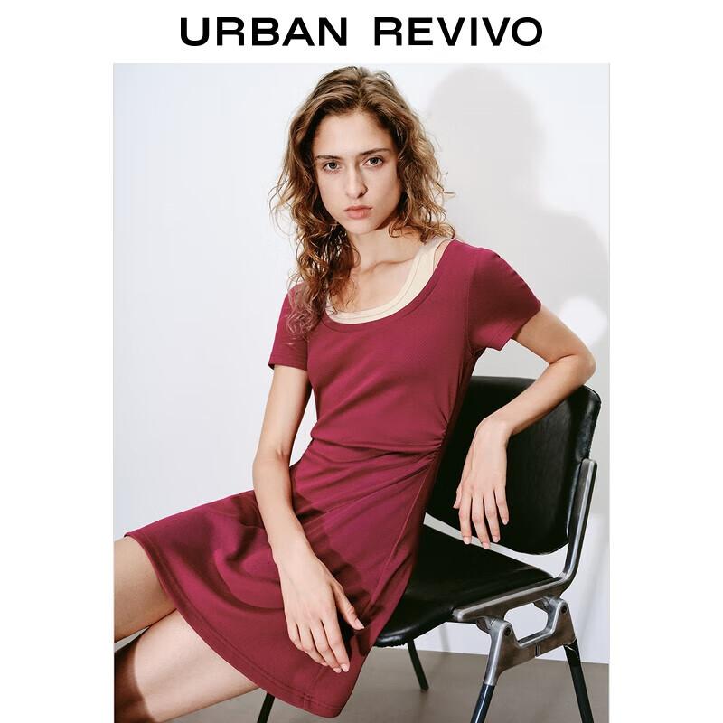 UR 2025 Women s Fake Two-Piece Contrast Short Sleeve Dress S