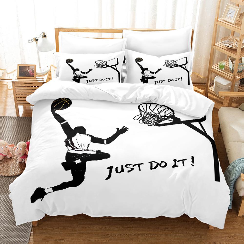Basketball Print Home Bedding Set Basketball Sports Theme Quilt Cover Pillowcase Sheet/Double Bed 2/3 Pieces Full Size Bedroom Decoration