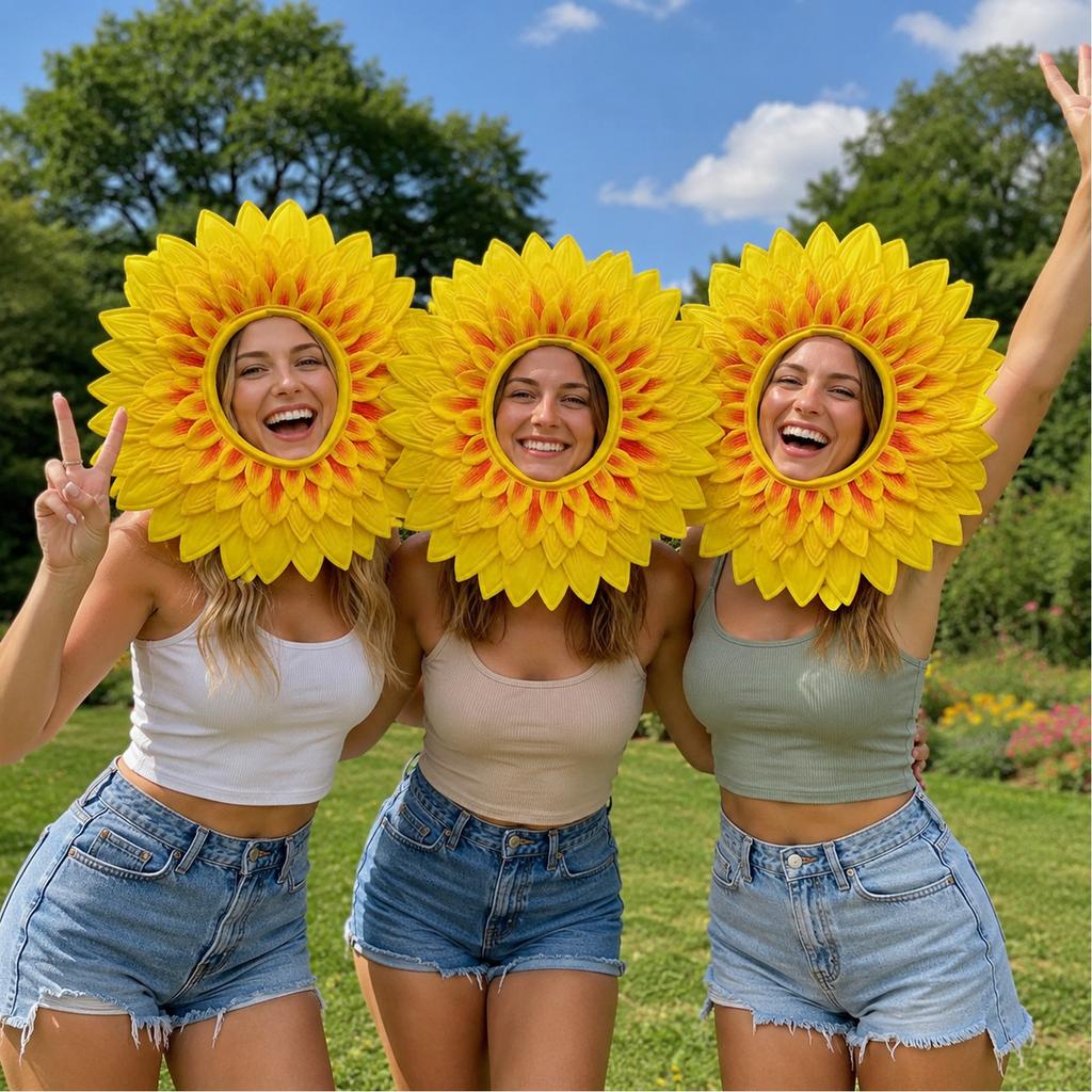 Sunflower Headband for Dance Performance Sports Event Party - Open Face Design for Kids and Adults