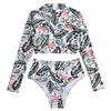 Women's Split Body With Bra Pads No Steel Bra Printed Zipper Swimsuit Long Sleeve Swimsuit