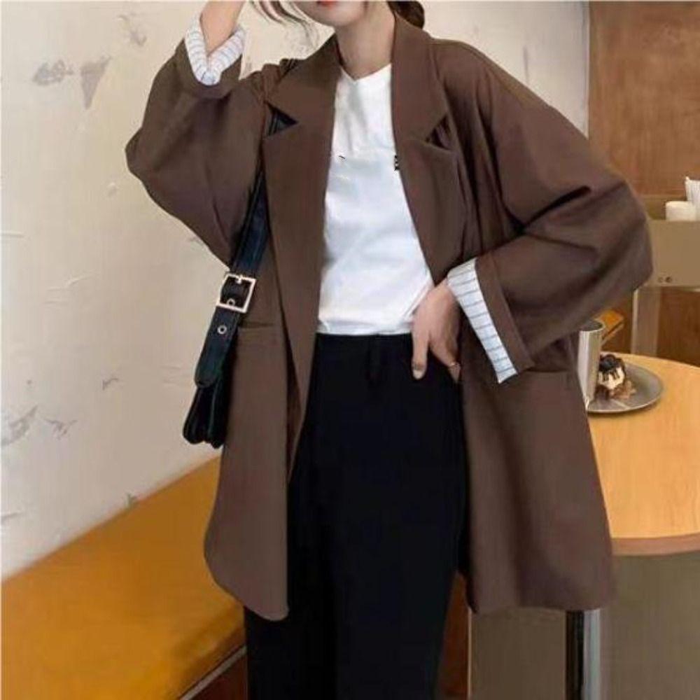 

Double-breasted Notched Coat Women Oversized Professional Office Blazers Streetwear L кофейный