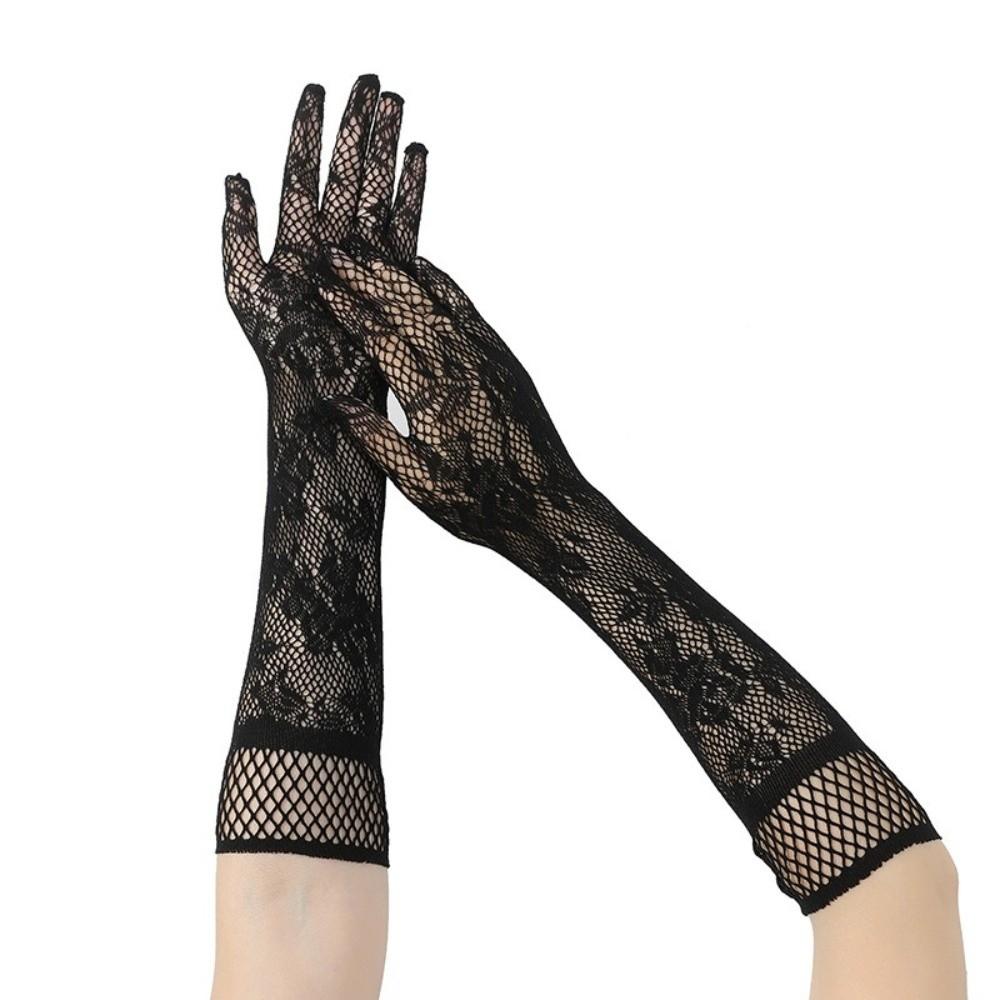 Fashion Elegant Lace Mesh Gloves Ultra-thin Elasticity Long Gloves Sunscreen Gloves Women чёрный