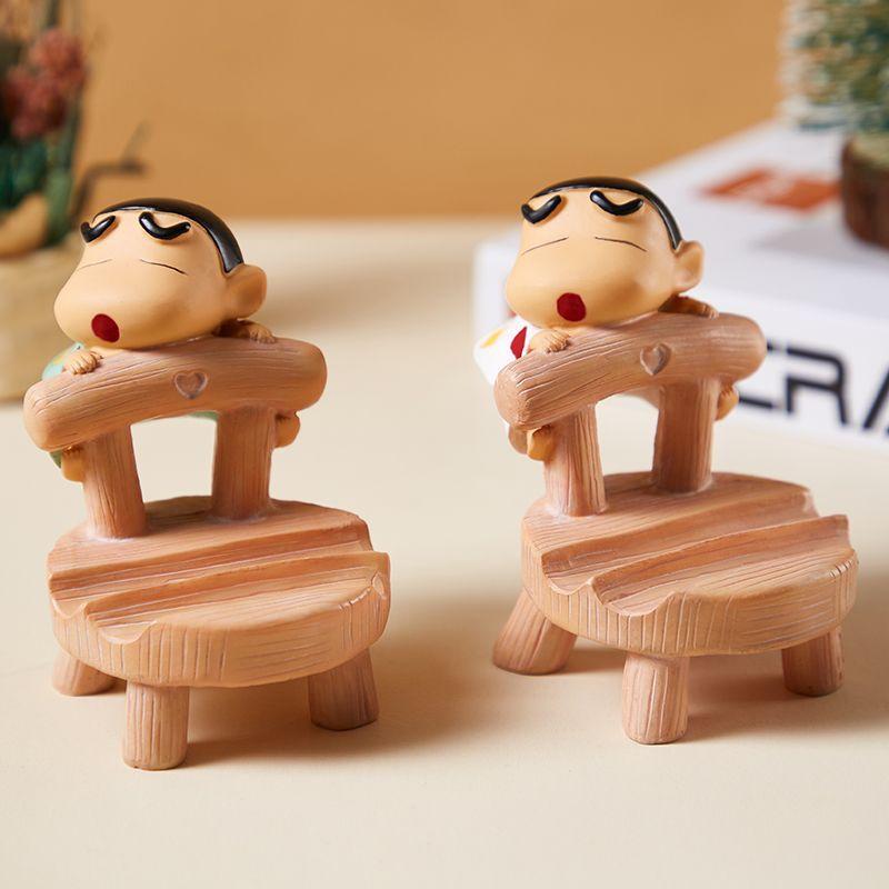 9cm Crayon Shin Chan Anime Figure Kawaii Phone Holder Accessories Cartoon Action Figure PVC Model Toys Doll Desktop Decorative