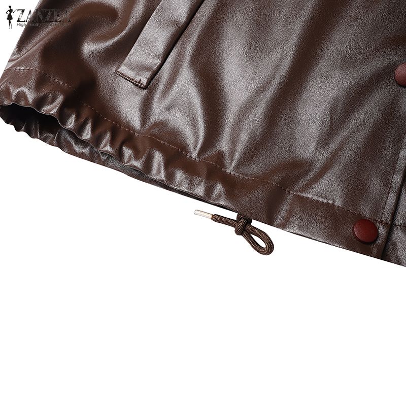 ZANZEA Women Round Neck Sleeveless Faux PU Leather Casual Waistcoat Vest Coats