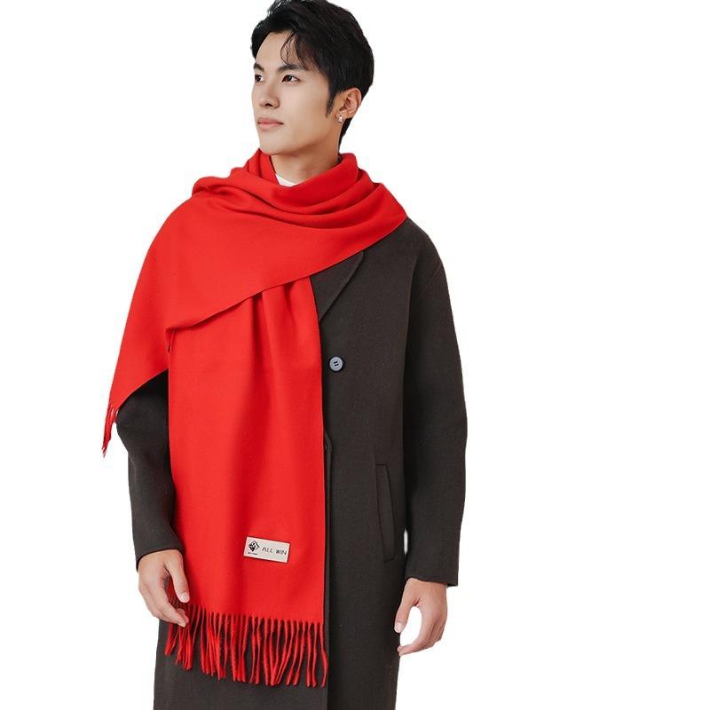 Red Scarf Women's Autumn and Winter High End New Couple Cashmere Wool Scarf Versatile Korean Version Red Scarf