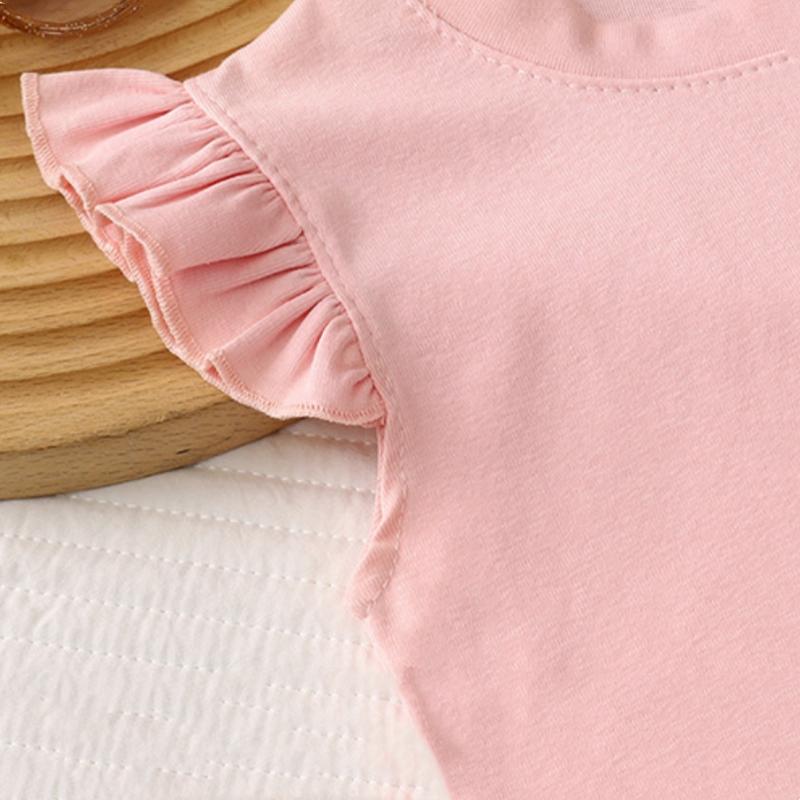 Toddler Flying Sleeve Top Summer Cotton Bow T-Shirts Casual Crewneck Vest Tops Basic Blouse Girls Clothes