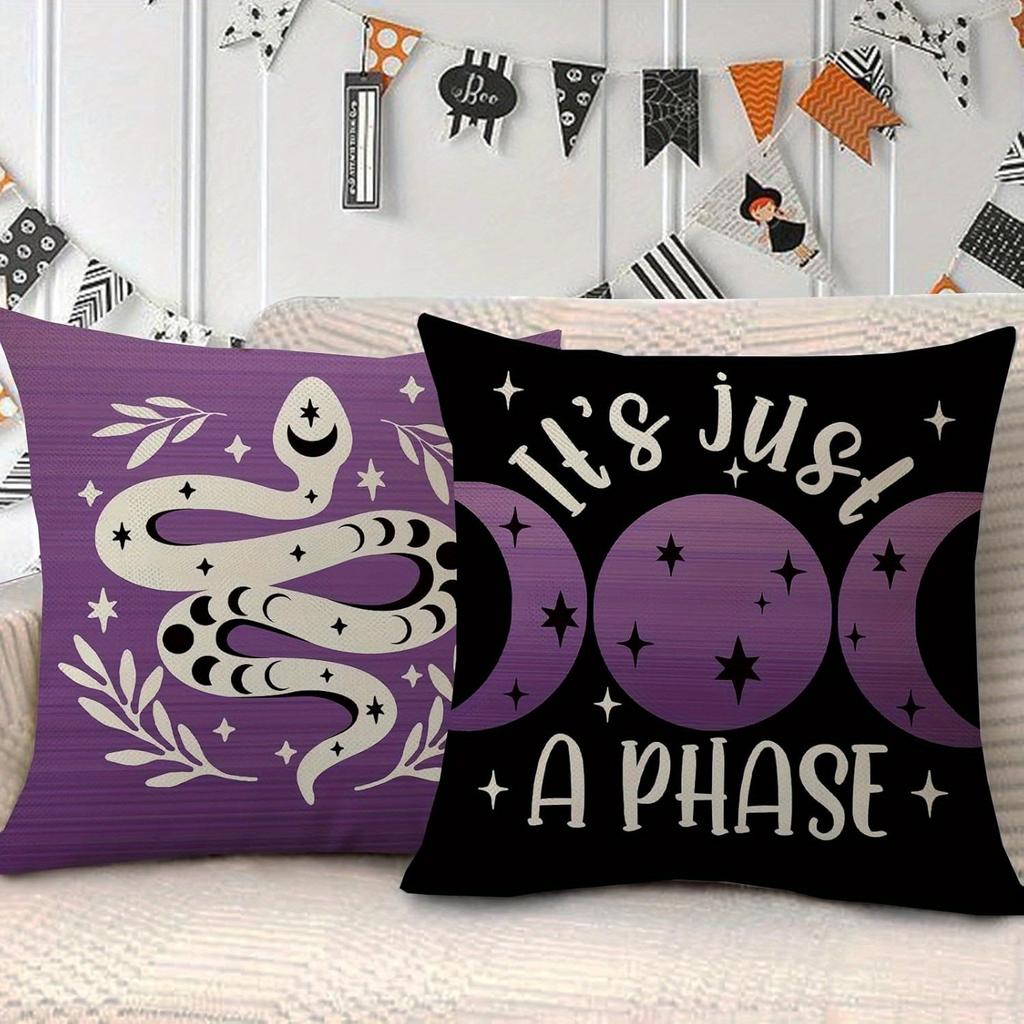 Halloween Moon Phase and Mystical Creature Pillowcases: It's just A PHASE, Snake, Moth & Starburst Designs Sofa cushion cover