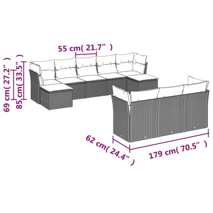 VidaXL Garden Lounge Set with Cushions 10 Pcs, Patio Sofas, Patio Furniture Set, Outdoor Furniture, Black 3218326