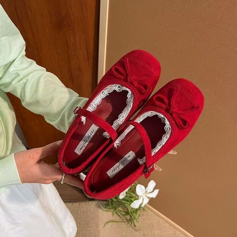 French Temperament One-word Belt Inner Height-increasing Single Shoes 2025 New Fairy Bow Shallow Mouth Mary Jane Shoes Women