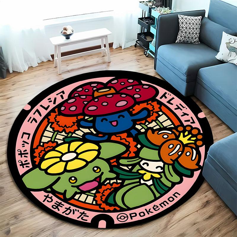 Pokemon Classic Character Collection Print Round Carpet Bedroom Living Room Mat Sofa Home Room Decor Rug Gift for Family Friends