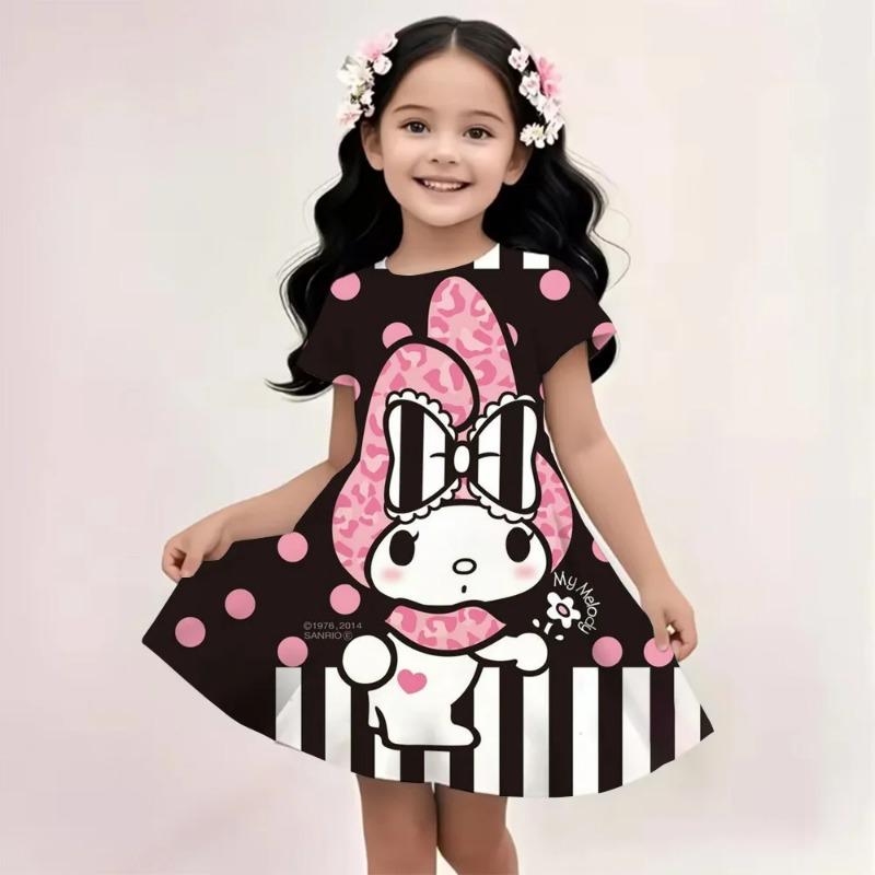 

2026 Girl Short-Sleeved Dress Cute Kuromi Hello Kitty print Skirt Summer New Clothes Original Brand Clothing Children s sleep 110